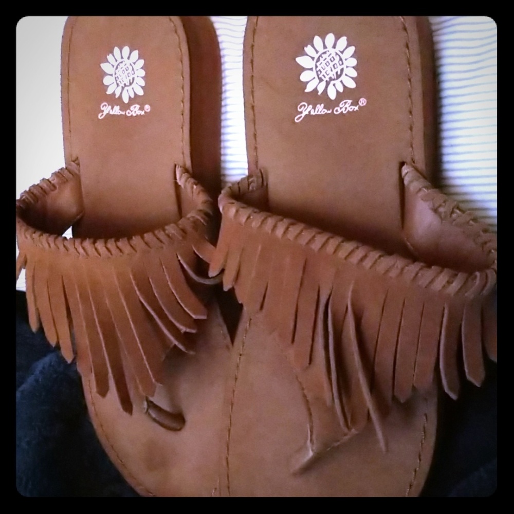Brown suede thongs